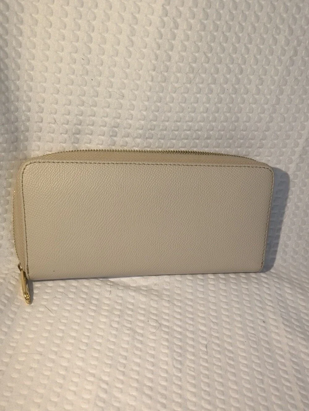 Furla Pebbled Leather Zip Wallet in Light Beige with Gold Logo (Ballerina)